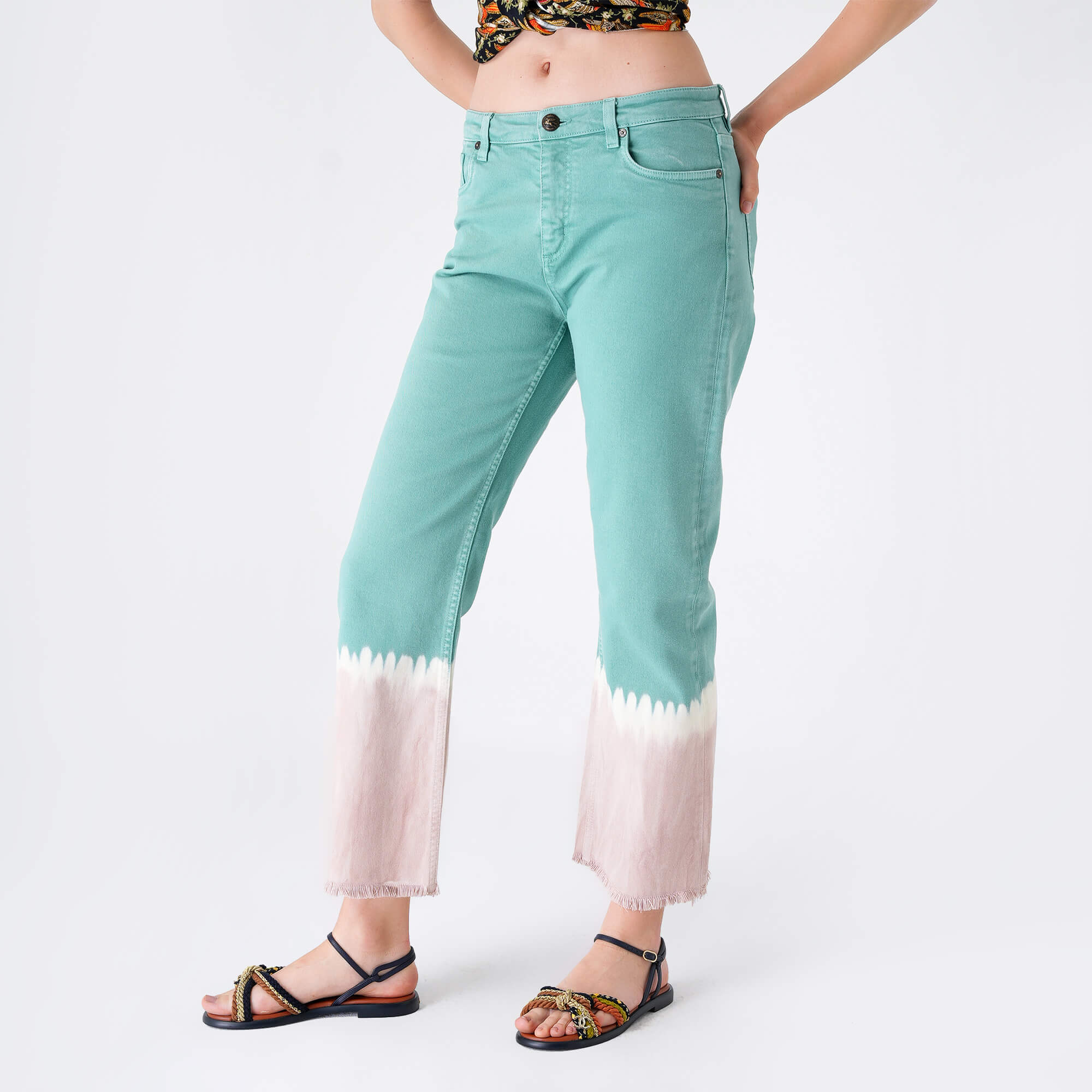 Etro - Nile Green Batic Print Cotton Pants